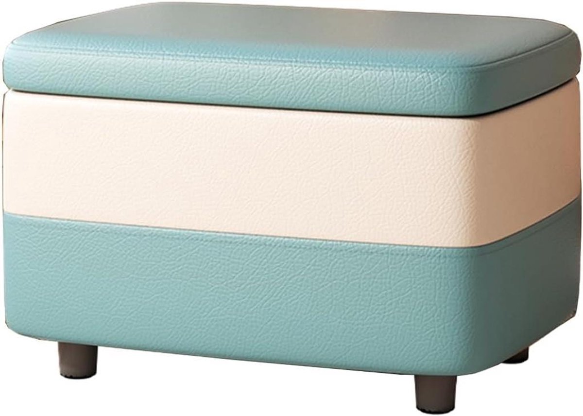 Opbergpoef - Voetenbank kruk - Woonkamer organiseren - Stevig houten frame - 40x28x34 cm - Groen
