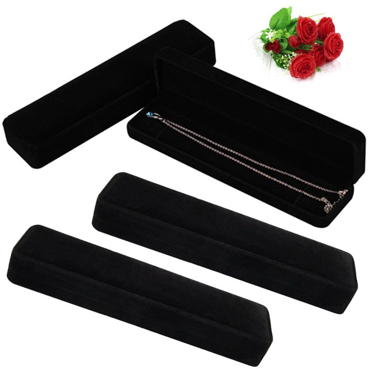 aladdien - Velvet Necklace Box - Luxe Sieradenopbergdoos - Zwart - Perfect voor Huwelijk en Verjaardag - Elegante Cadeauverpakking voor Dames