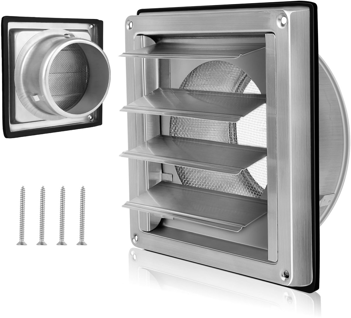 VT Goods - Ventilatierooster - Ø 150 mm - Roestvrij staal met terugslagklep - Insectengaas - Weerbestendig - Voor buis en ommanteling