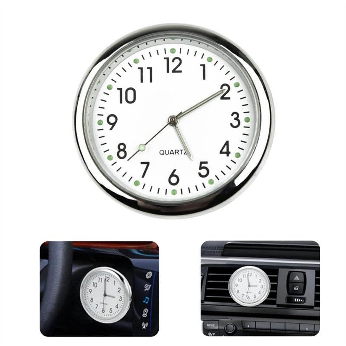carmdering - Ronde Vorm Lichtgevende Dashboard Kok - Lichtgevende mini auto klok - Auto Dashboard Klok - Mini Autoklok - Auto lichtgevende miniklok - Kleine Mini Analoge Klok - auto accessories - Zwart-1 stuks
