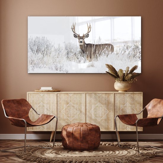Peintures Plexiglas - Cerf - Hiver - Neige - 160x80 cm - Peinture sur verre