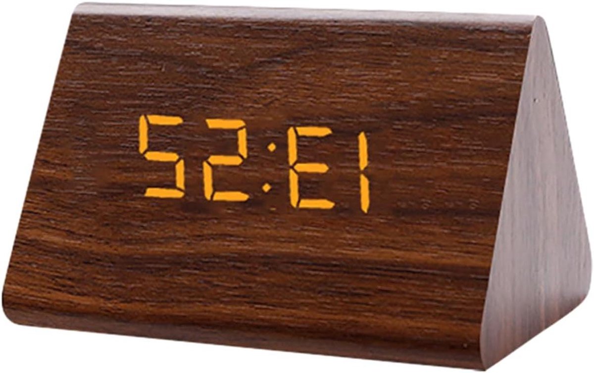 Digitale wekker - Houten klok - Bureau accessoires - Groot display - 12 x 8 x 7 cm - Bruin