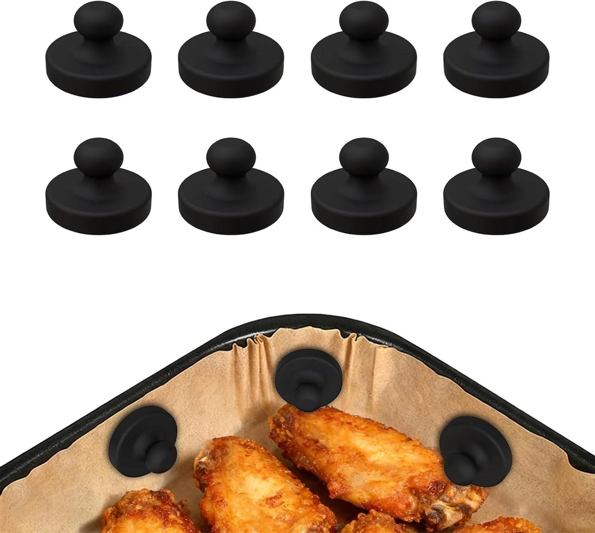 Airfryer Magneten Bakpapier Clips Keuken Organisatie Hittebestendig Siliconen 8 Stuks Zwart