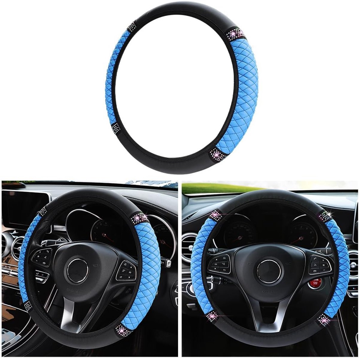 aladdien - Autostuurhoes - Antislip - Universeel - Blauw - Comfortabel - Stijlvol autointerieuraccessoire - Geschikt voor alle seizoenen - Diameter ...