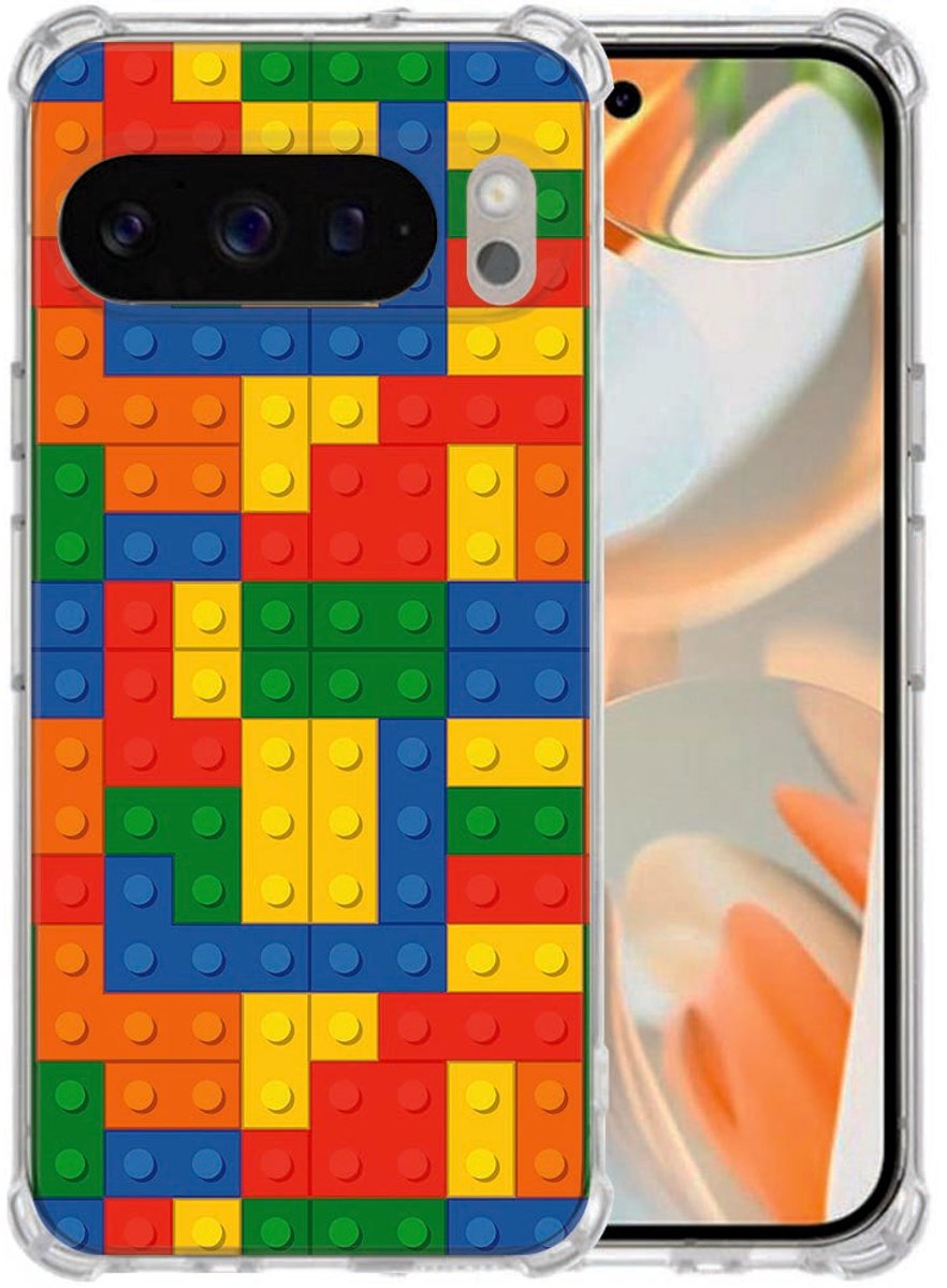 Google Pixel 10 Pro XL Hoesje Blokken Patroon Antishock Flexibel TPU Bescherming