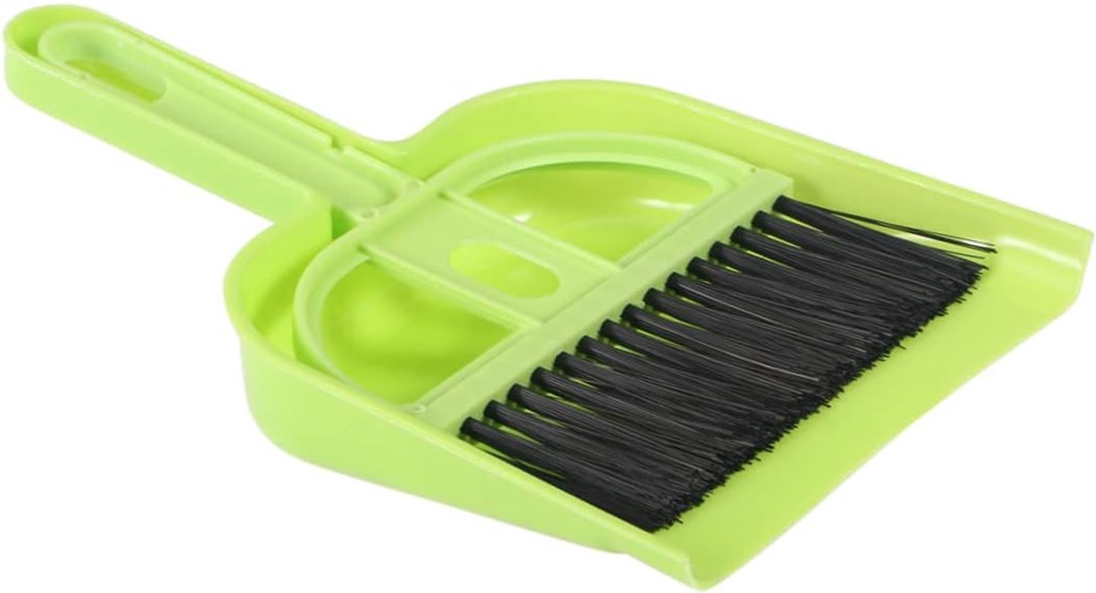 Mini stoffer blik - Kleine bezem set - Kooi schoonmaken - Compact ontwerp - 19 x 13 x 2.5 cm