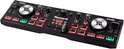 Numark DJ2GO2 Touch DJ-controller met twee decks, aanraakgevoelige jogwheels, rode en groene verlichte knoppen en een zwarte behuizing.
