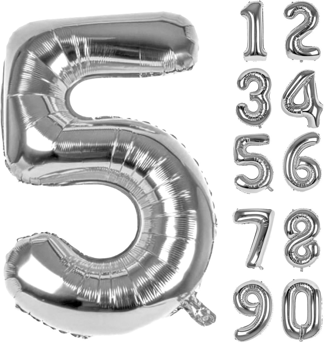 ONF3 - Ballonnummers 5 Folie Ballon - XXL Verjaardagsdecoratie - Zilver - Heliumballon - Geschikt voor Meisjes en Jongen - 83cm