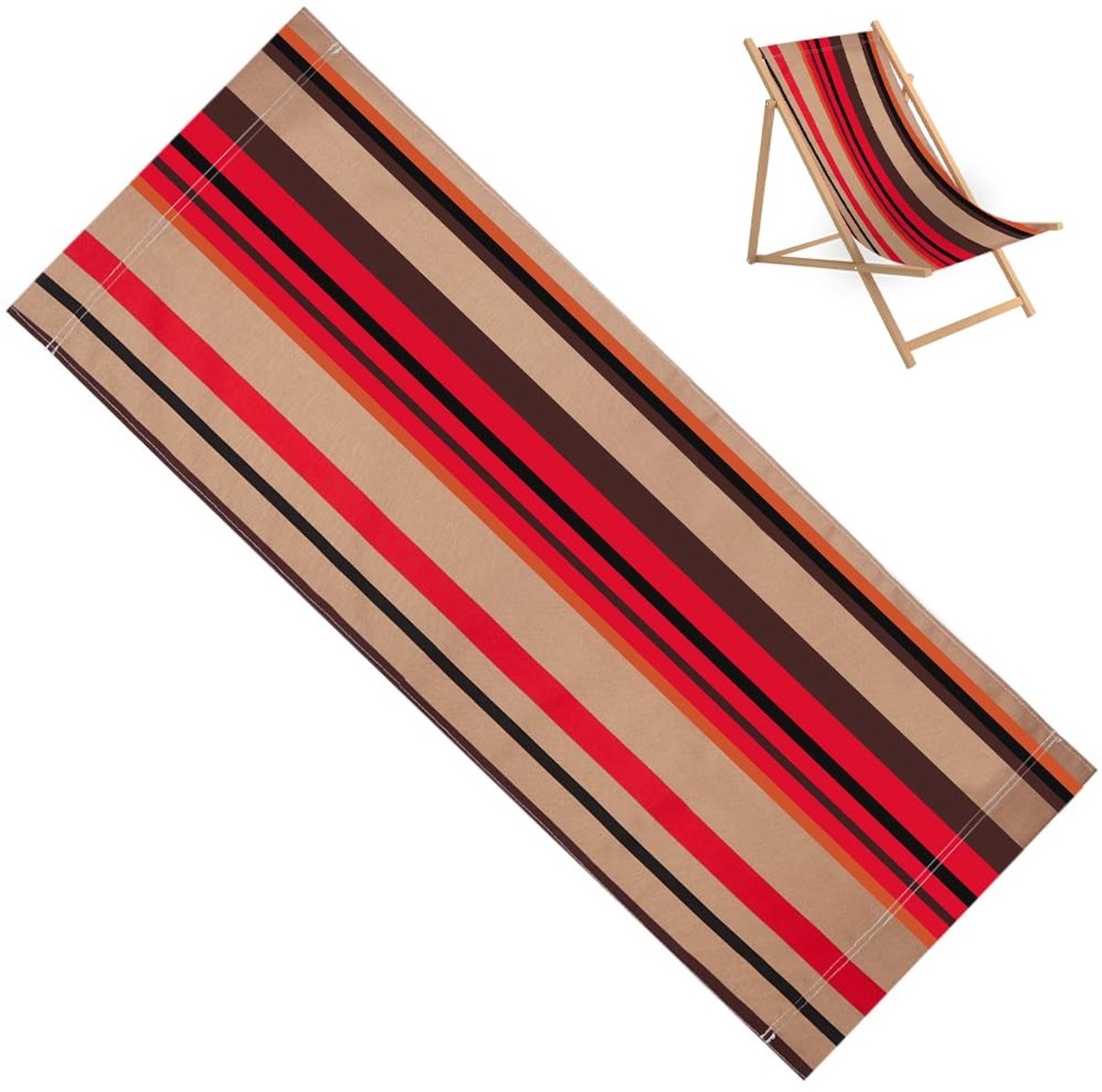 SPHProducts - Strandstoel - Vervangende stof - Opvouwbaar - Oranje Zwarte Strepen - Lounge Deck Stoel - Geschikt voor Outdoor - 113x43cm