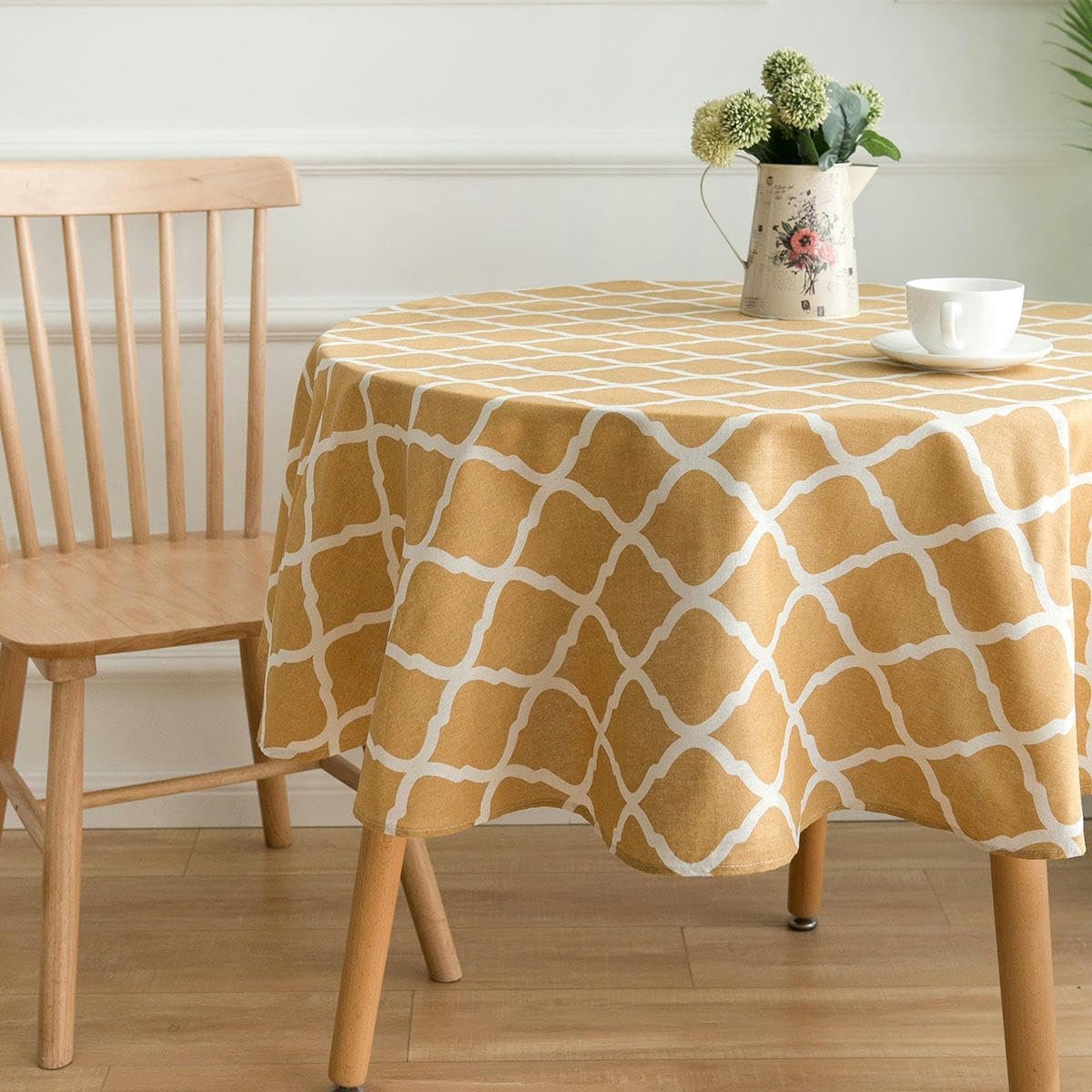 Rond tafelkleed - Tafeldecoratie - Tafel aankleden - Katoen linnen stof - 150 cm - E