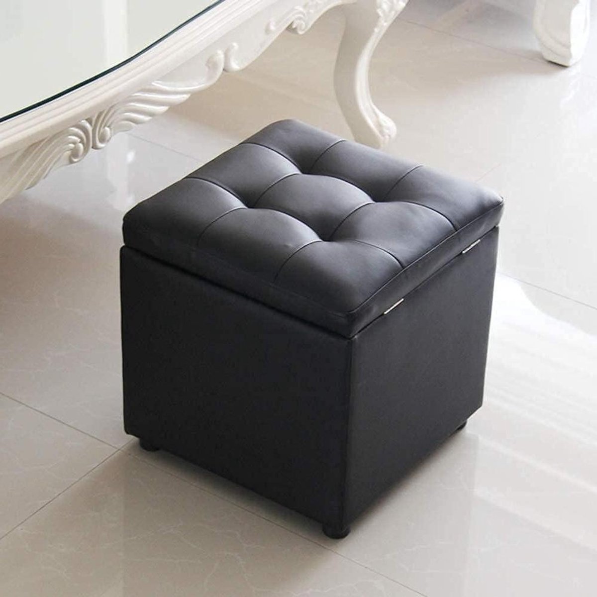 Opberg Poef - Zwarte poef - Ruimte Organiseren - Met opbergruimte - 40x40x40cm - Zwart