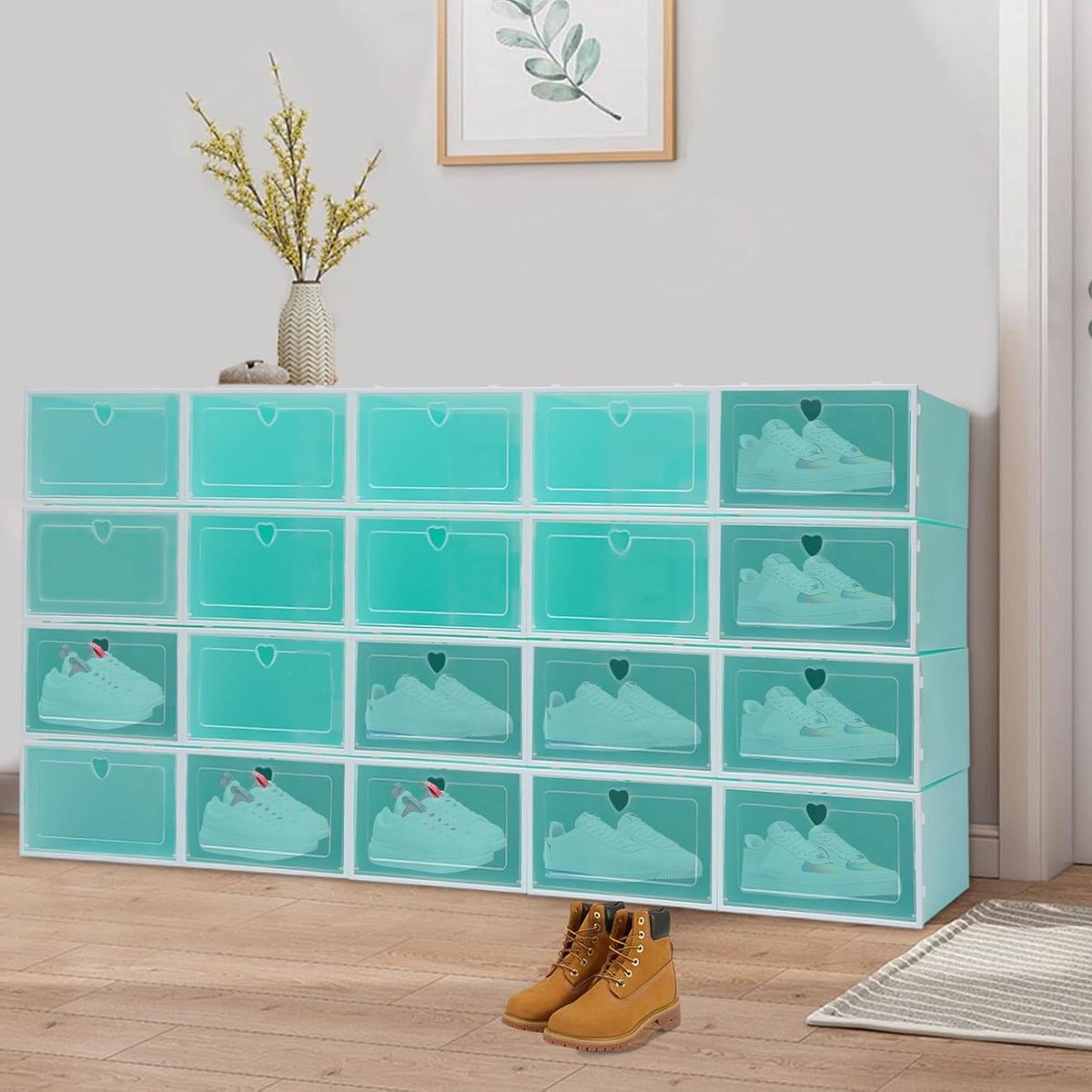 Opbergdozen Hart - Stapelbare Schoendozen - Orde Scheppen - Ventilatie Gaten - 20 Stuks - Groen