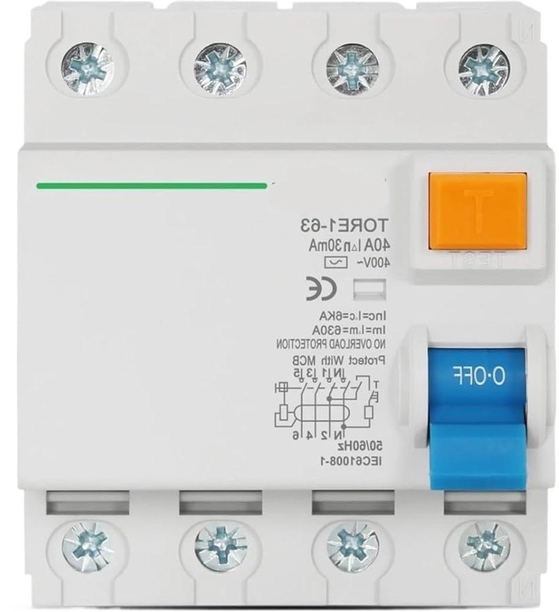Stroomonderbreker - Veiligheidsschakelaar - Elektrische Beveiliging - 4-polig 16A - 30mA - Wit