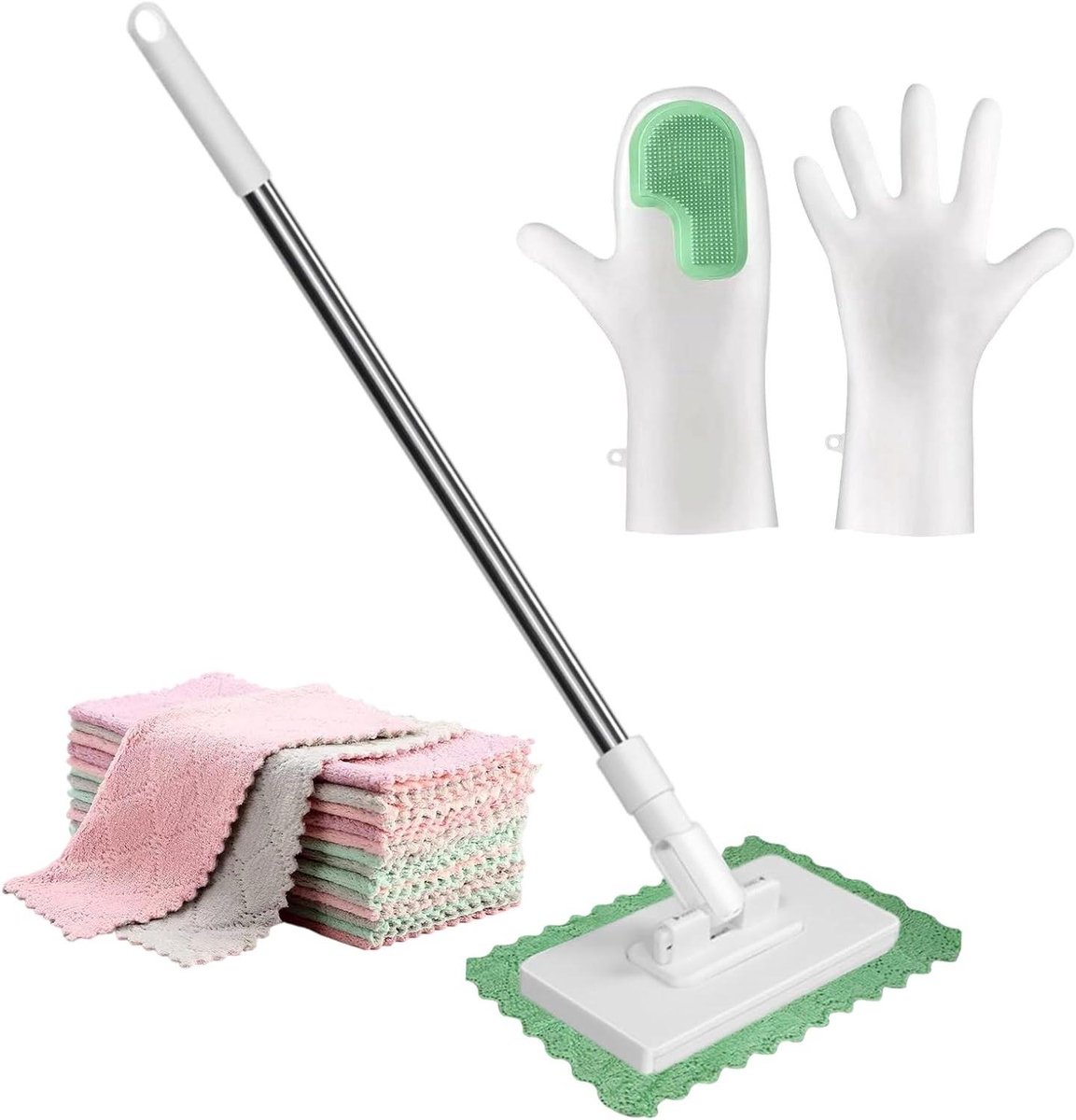 Dweil Set - Reinigingsset - Vloeren Schoonmaken - Handsfree Persmechanisme - 10 Vodden - Grijs