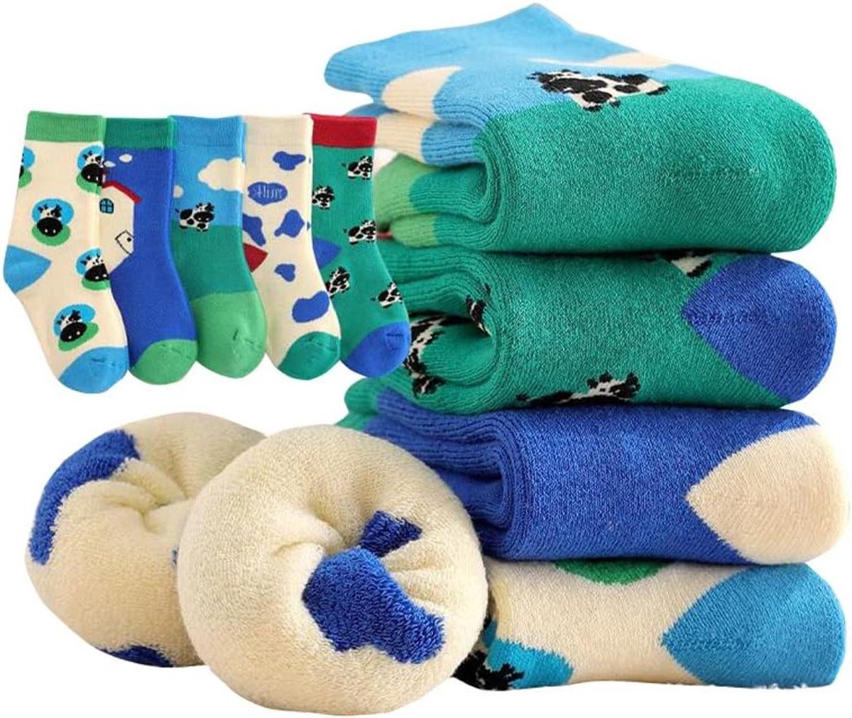 Wintersokken Kinderen - Warme Sokken - Binnen Dragen - Antislip Zolen - 5 Paar - Multicolor