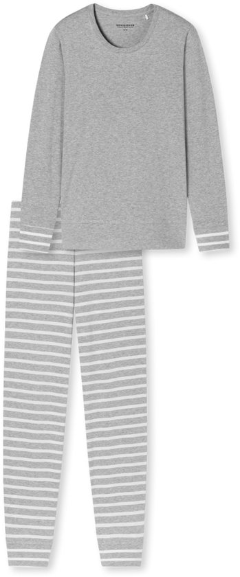 Schiesser dames casual essentials pyjamaset lang stripes grijs & wit