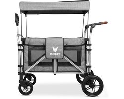 FUXLIFE by FUXTEC CTXL900 Bolderkar voor 4 kinderen - Opvouwbaar - Premium Grijs | Met Veiligheidsriemen & Zonnedak - Strandkar & Handkar - Max. 75kg