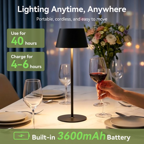 Aigostar Bureaulamp LED Dimbaar - 3 lichtkleuren - IP44 - Magnetische lampkop - Oplaadbare Tafellamp - in hoogte verstelbaar - 5W — afbeelding 5