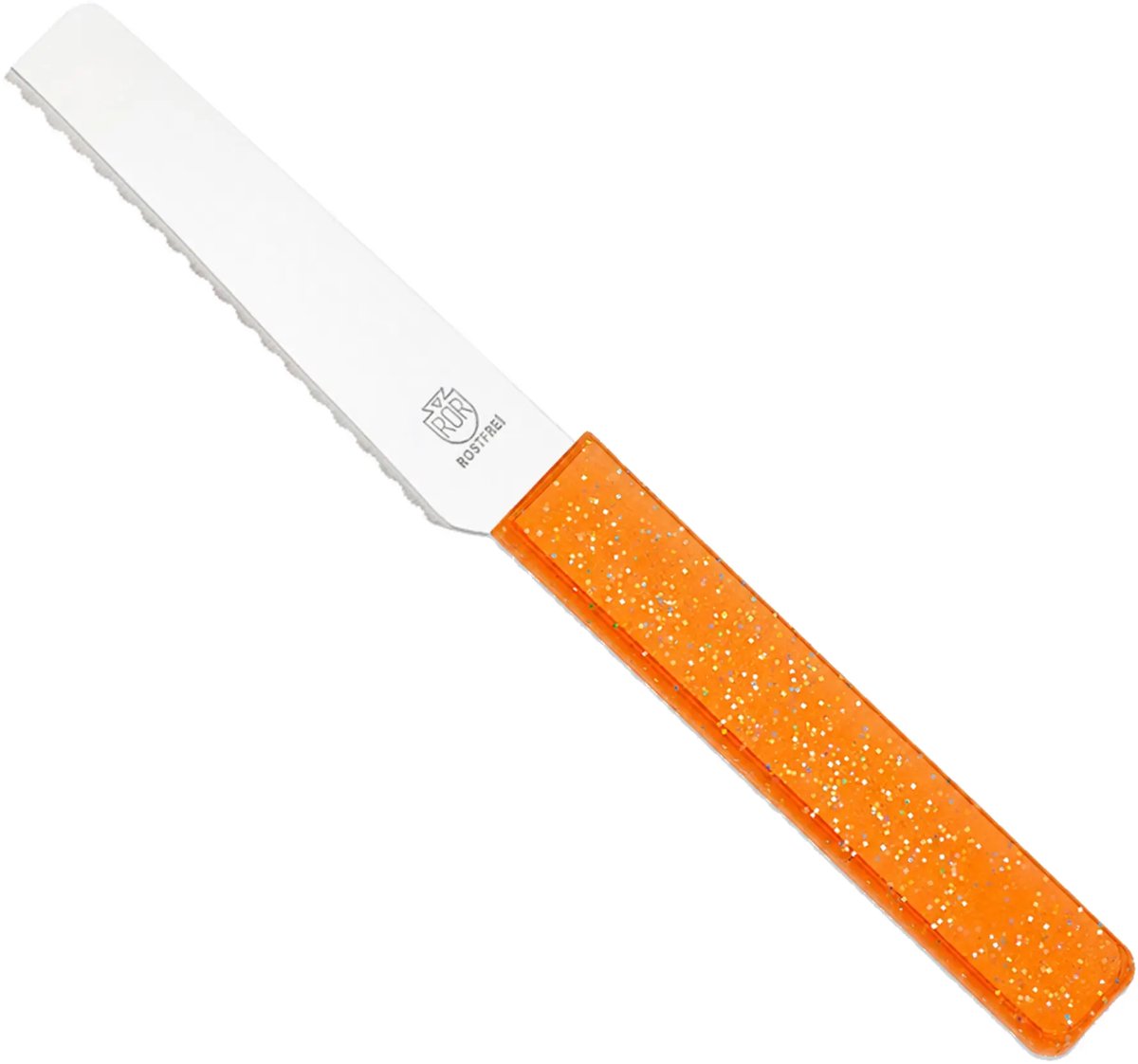 RÖR Solingen Oranje broodjesmes met kunststof greep, 10 cm lemmet en microslijp voor broodjes en beleg