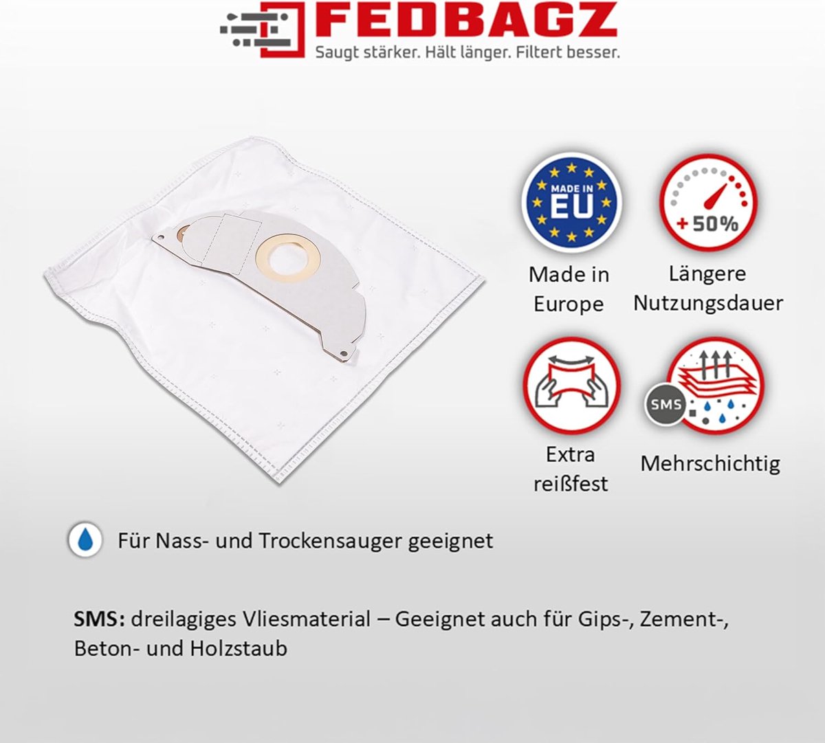 Stofzuigerzakken Vlies - Filterzakken Set - Apparaat Beschermen - Klasse M Filtratie - 3 Stuks - Wit