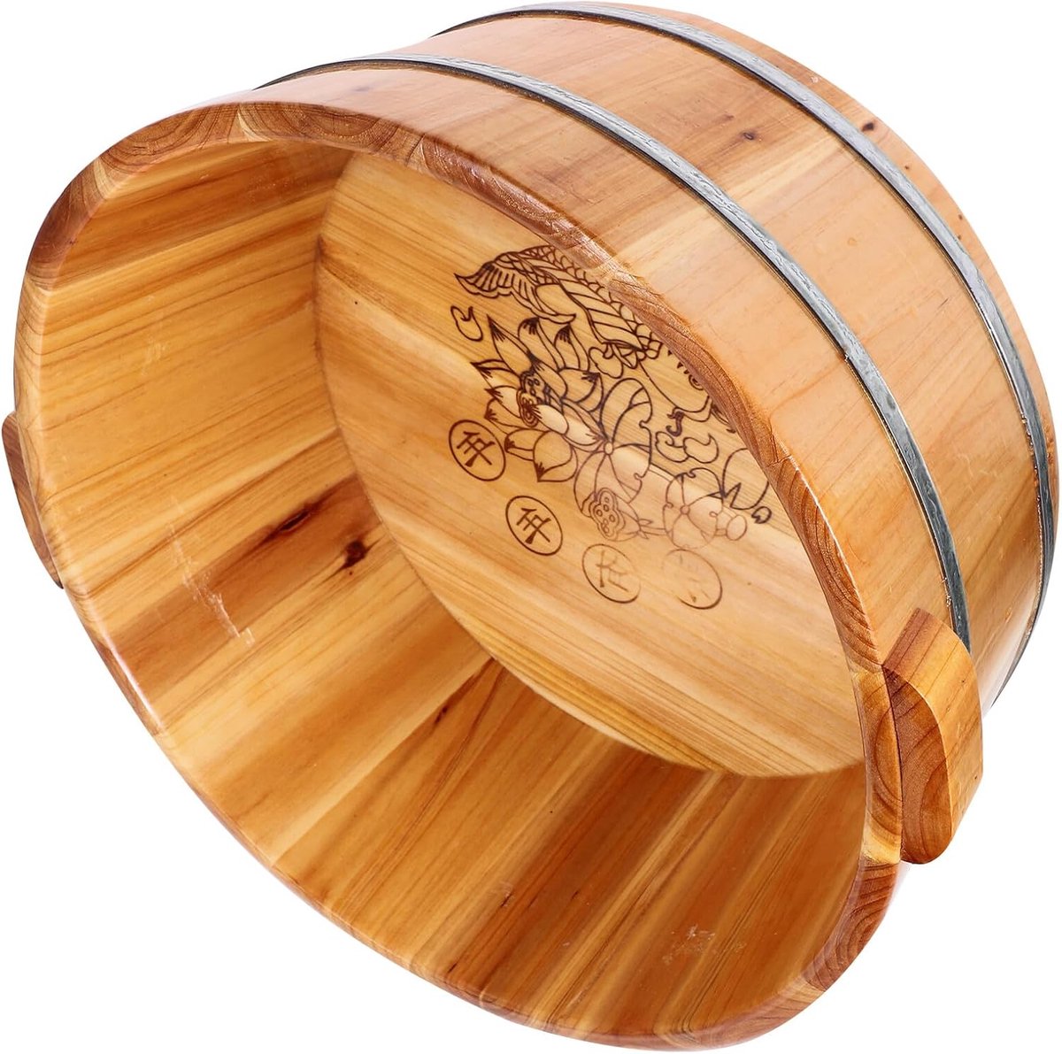 Houten Voetenbad Emmer - Voetbad Hout - Ontspanning Thuis - Veelzijdig Gebruik - 36x30cm - Lichtbruin