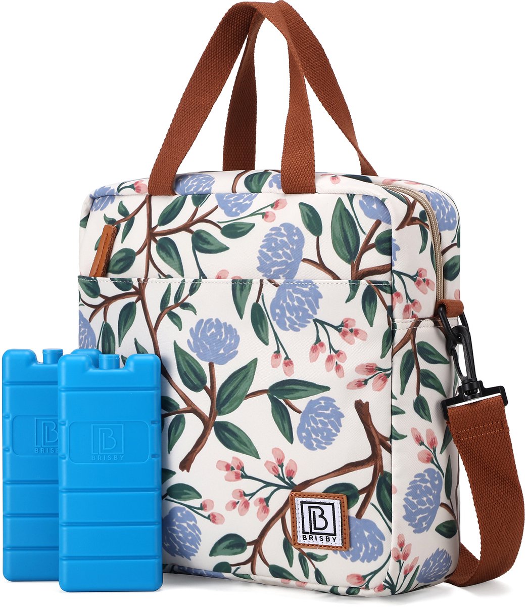 Brisby 4 Laags Geïsoleerde Koeltas - Lunchtas 7 liter - Bloemetjes Wit