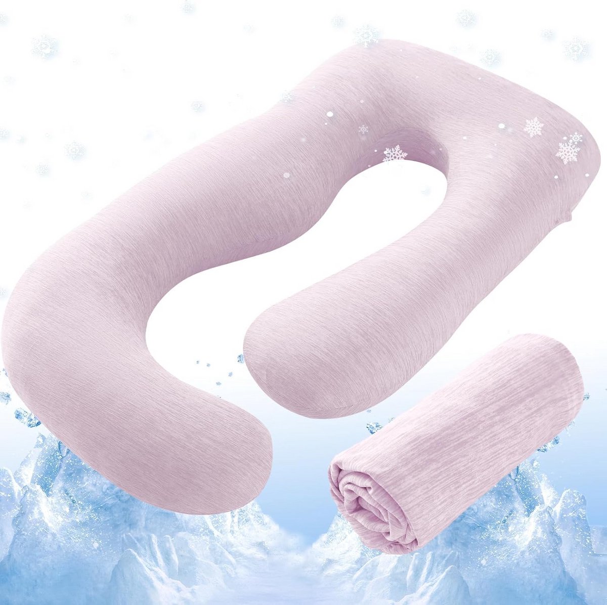 SASTTIE Koelende zwangerschapskussenhoes, 144,8 cm U-vormige zwangerschapskussen, verkoelend moederschapskussen, geschikt voor 155/57 inch zwanger kussen, roze