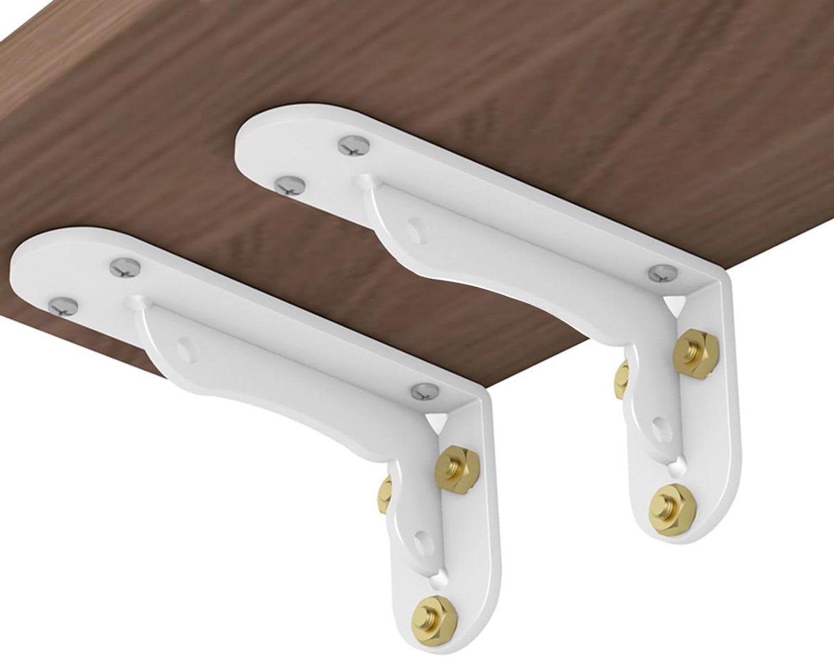 Steunen voor planken - Wandsteunen - Opbergen en decoreren - Versterkte driehoek - 25 x 10 cm - Wit