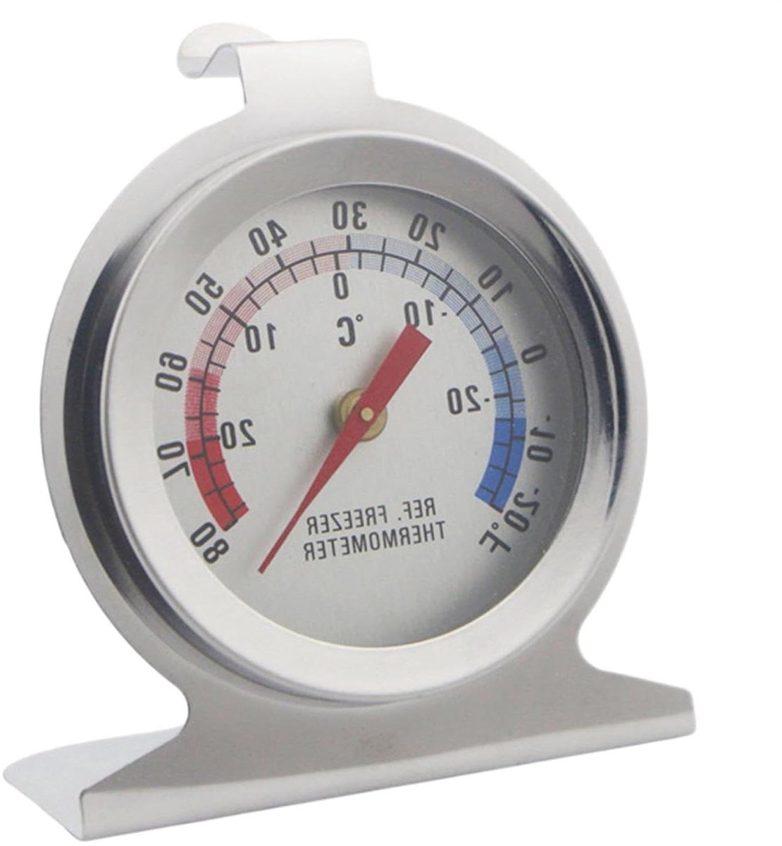 Koelkast Temperatuurmeter - Analoge Monitor - Voedsel Opslag - Roestvrijstalen Behuizing - 7.2cm Lengte - Zilver