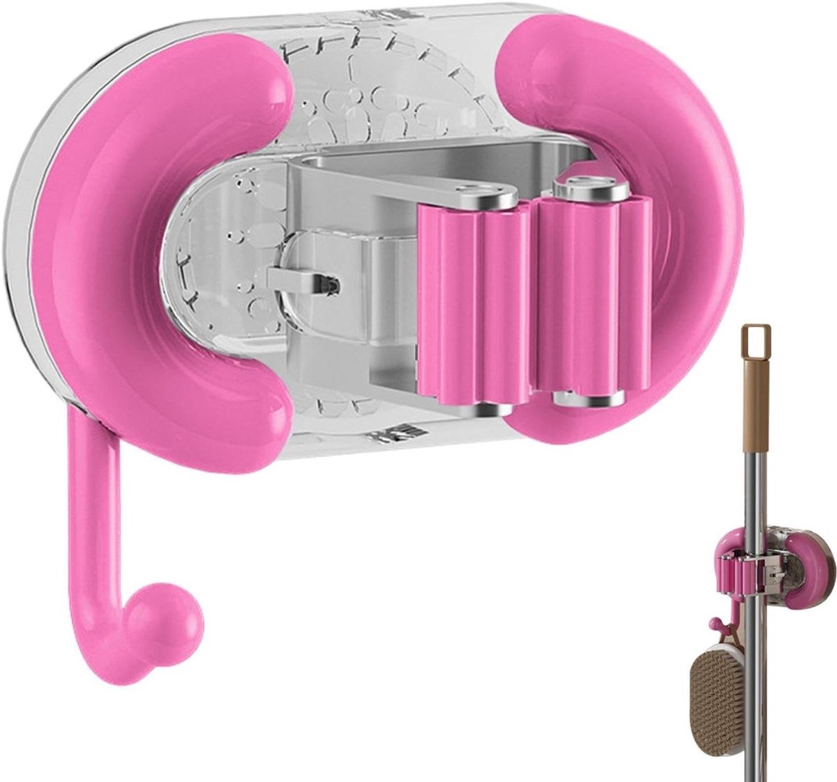 Bezemhouder - Wandhouder - Ruimte Organiseren - Zonder Boren - 6.5 cm Hoog - Roze