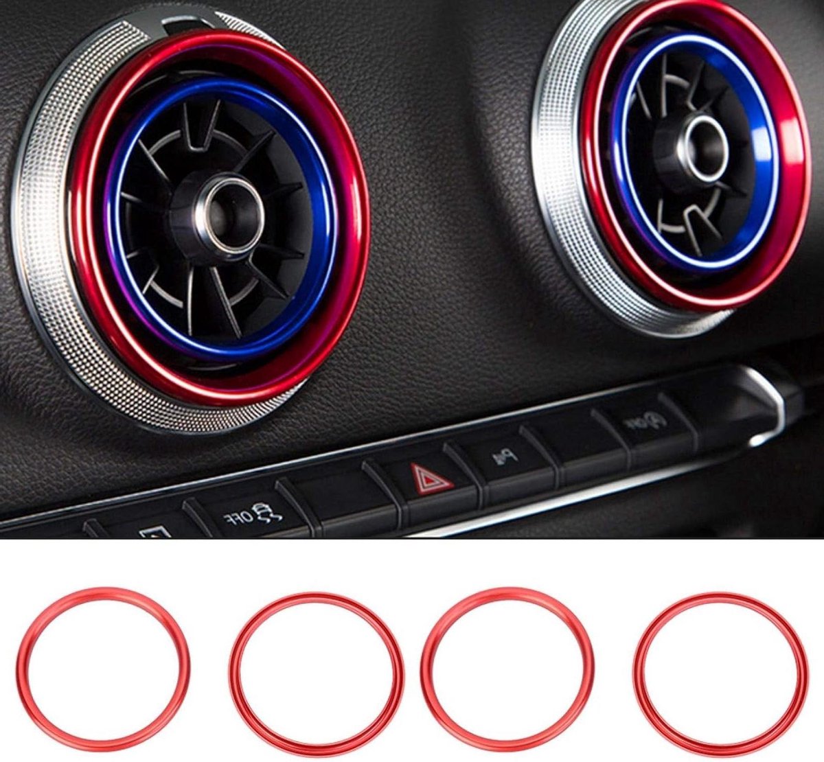 Ventilatie Trim - Luchtuitlaat Decoratie - Auto Interieur - Aluminium Legering - 4 Stuks - Rood