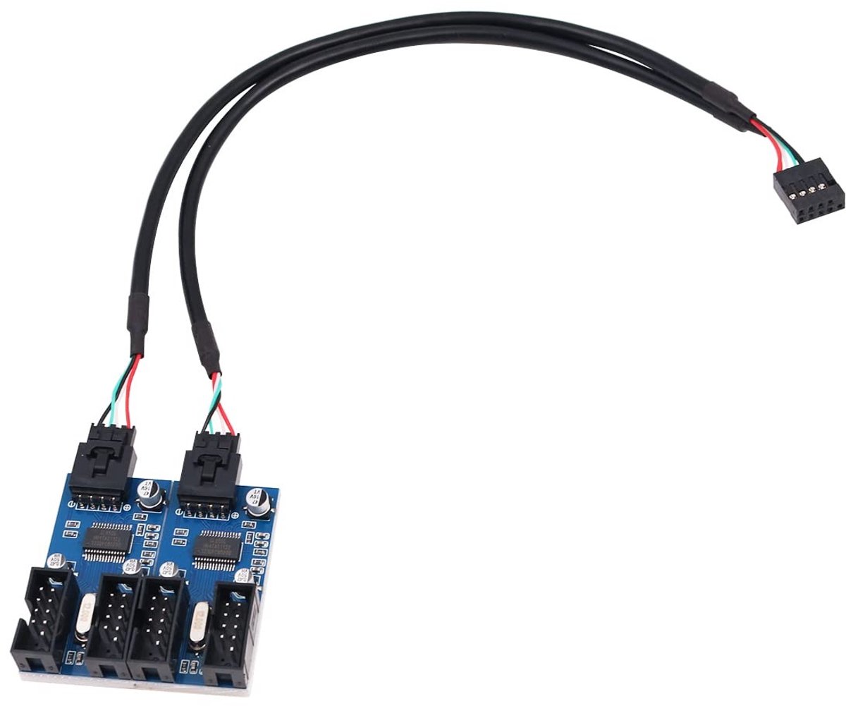 aladdien - 9pin USB 2.0 Header Splitter - USB Hub - Uitbreiding Hub Adapter - 1 naar 4 - Poort Multiplier - Geschikt voor Computer - 30 cm Kabel