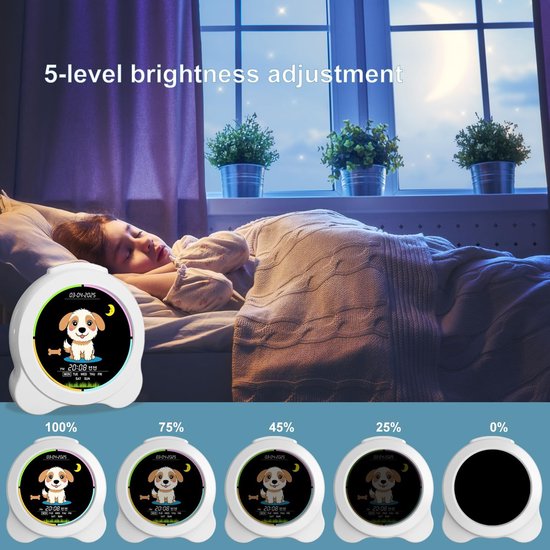 Kinderwekker - Slaaptrainer Klok - Tijd Leren - Zon Maan Hond - LED Display - Wit — afbeelding 3
