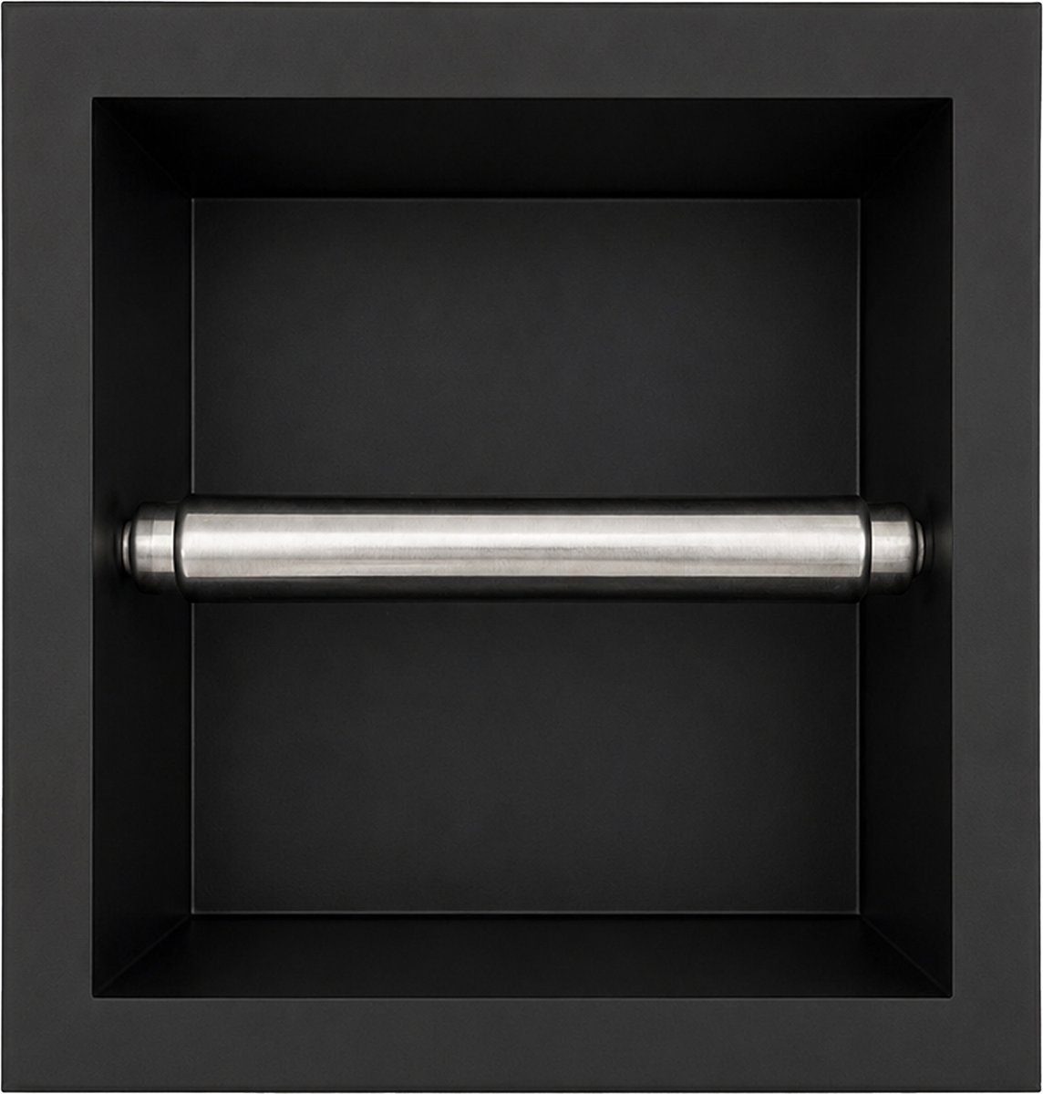 Via Fectio® Inbouw Toiletrolhouder - WC Rolhouder - 14.5x14.5x8.5 cm - Mat Zwart - RVS