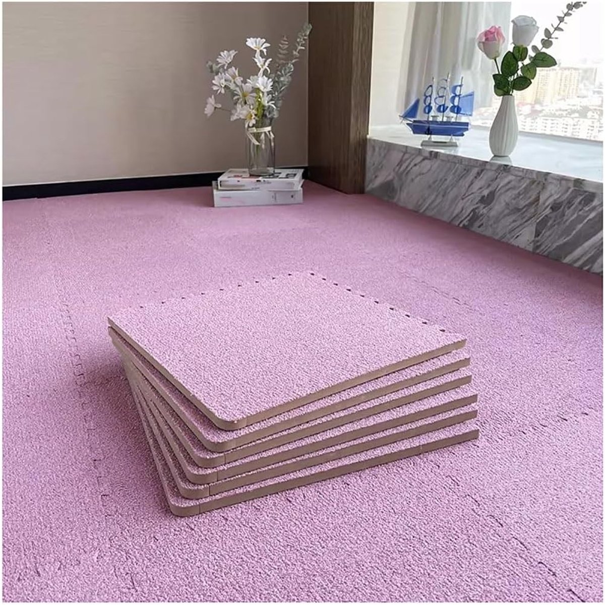 Tapijttegels - Vloermatten - Ruimte Decoreren - Zacht Comfort - 30x30 cm - Roze