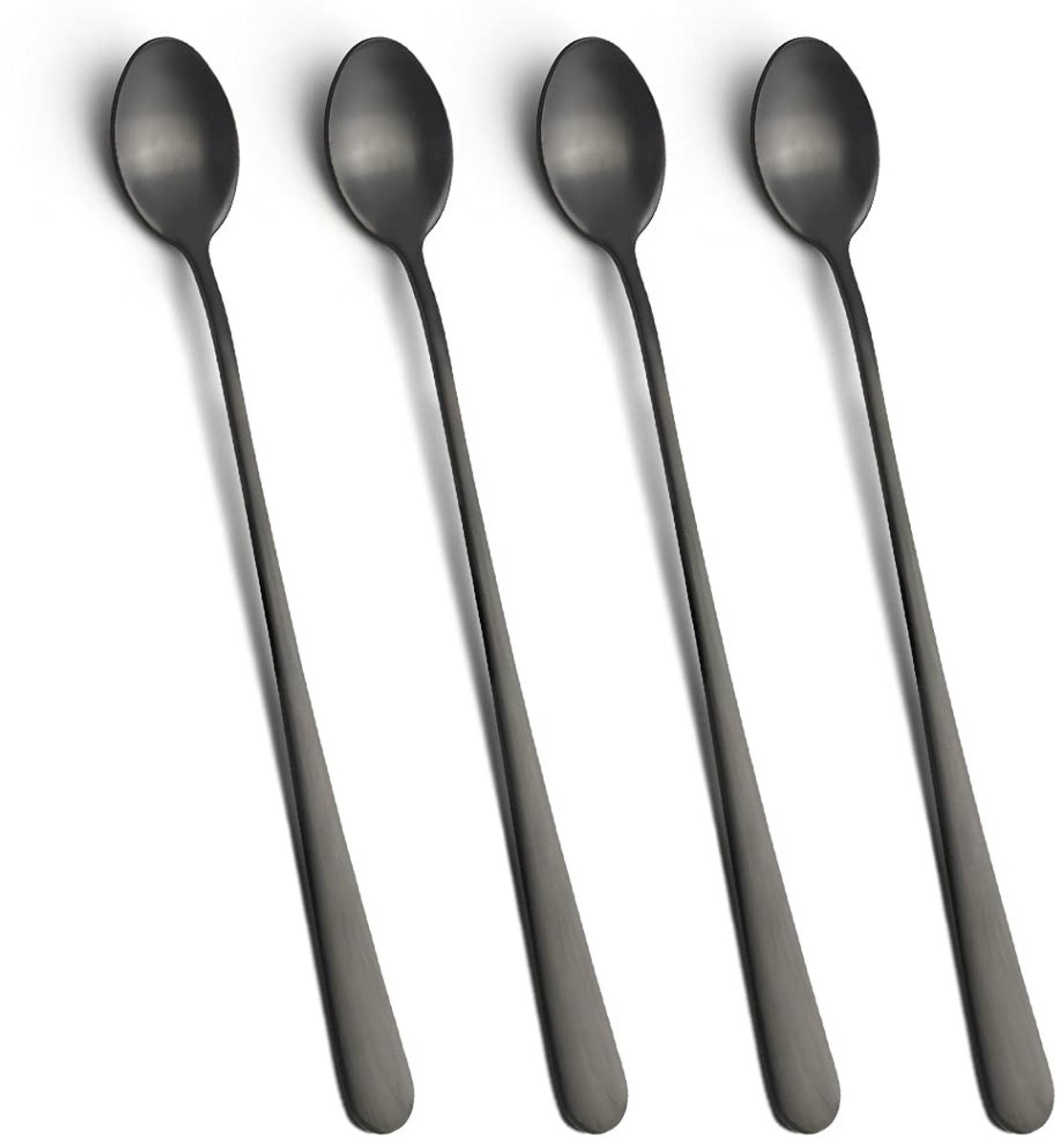 aladdien - Langsteel Koffielepel - Theelepels - Ideaal voor IJs en Thee - Zwart - Dessertlepels - Set van 4 - Geschikt voor elke gelegenheid - 2...