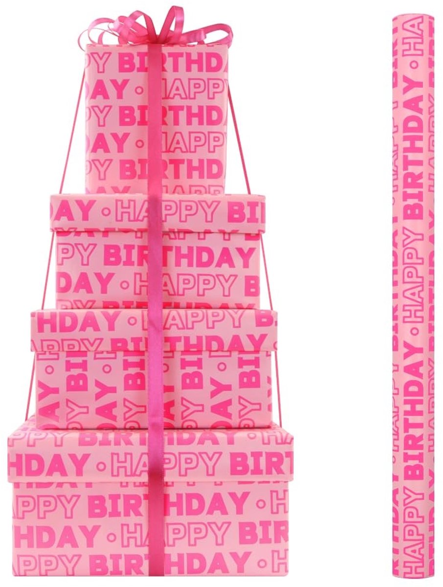 aladdien - Roze verjaardag inpakpapier - Happy Birthday inpakpapier - Mini-rol 43 x 300 cm - Geschenkverpakking voor kinderen - Perfect voor feesten...