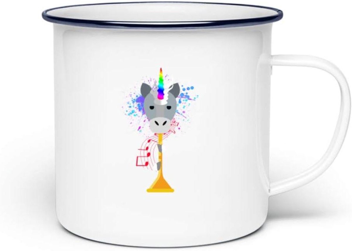 Emaille Mok - Koffiemok Theeglas - Ontbijt Genieten - Uniek Ontwerp - 300 ml - Wit
