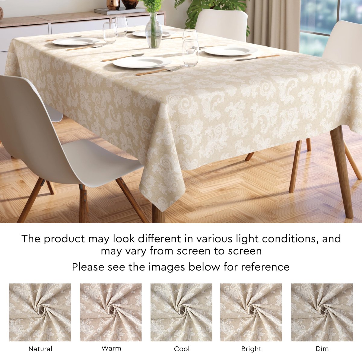 aladdien - Tafelkleed - Jacquard stijl - Wasbaar - Beige - Bloemen design - 6 tot 8-persoons - 240 x 145 cm
