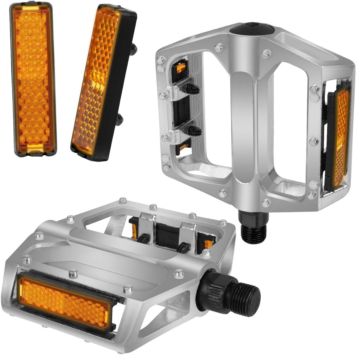 aladdien - Fietspedalen - Antislip - Veiligheidsreflectoren - Zilver - Aluminium Mountainbikepedalen - Geschikt voor BMX en MTB