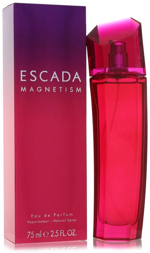Escada Magnetism Eau de Parfum 75 ml fles en doos met roze-paarse gradiënt.