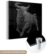® Glasschilderij 20x20 cm - Schilderij acrylglas - Een illustratie van het sterrenbeeld stier - Foto op glas - Muurdecoratie woonkamer - Wanddecoratie slaapkamer - Schilderijen