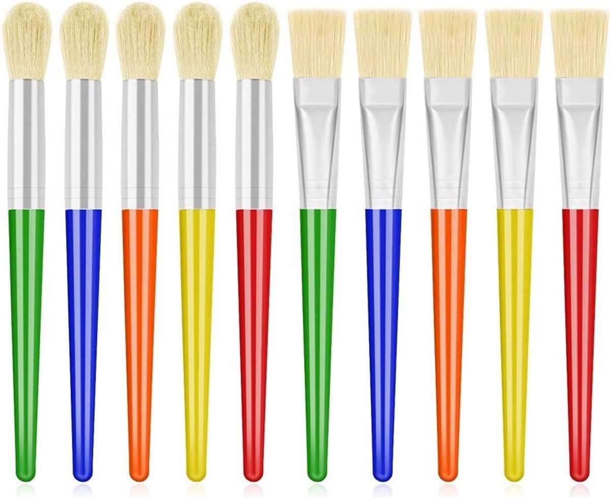 Kinderkwasten voor Acrylverf - Ronde en Platte Penseelset voor Creatieve Activiteiten en Schilderen