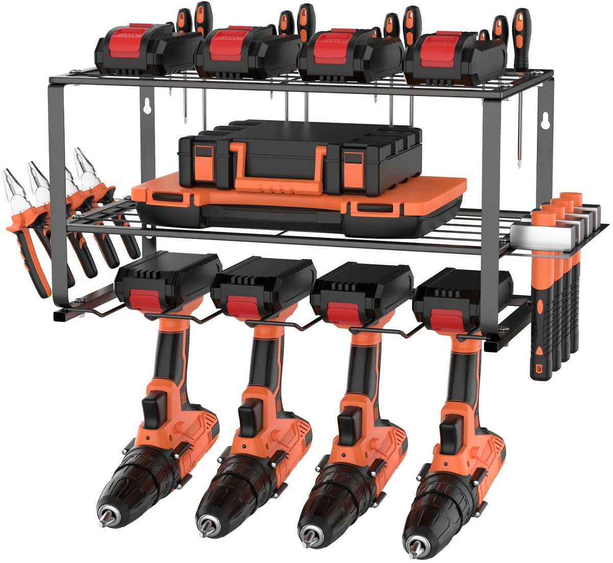 Cellista Gereedschapsrek Wandmontage - Opbergrek Elektrisch Gereedschap - Metalen Boorhouder 3 Laags - 68 kg Draagvermogen 40 cm