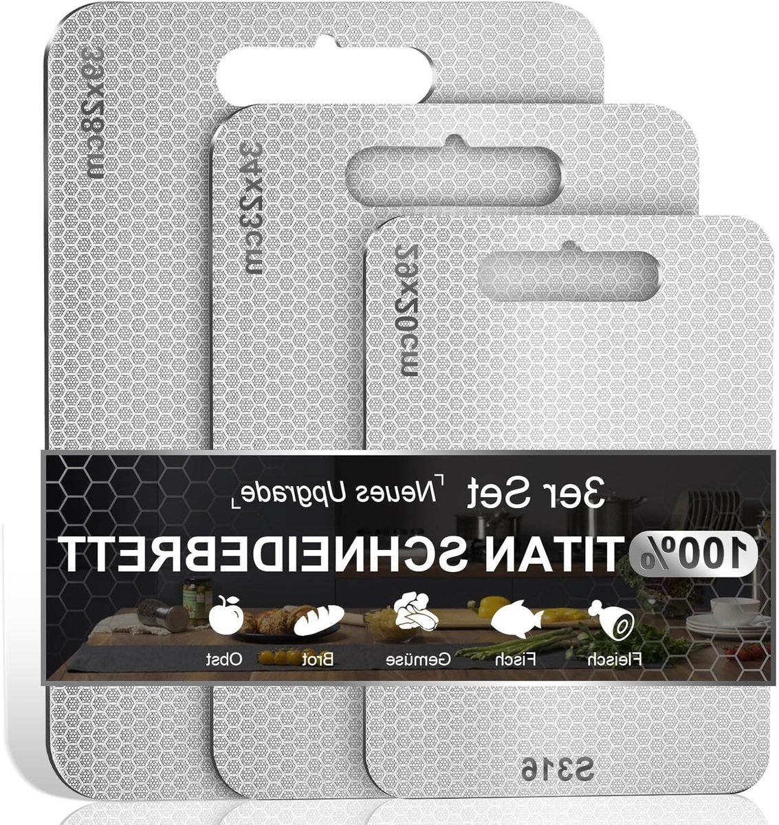 3-Delige Antislip RVS Snijplank Set - Dubbelzijdig & Hygiënisch Snijoppervlak