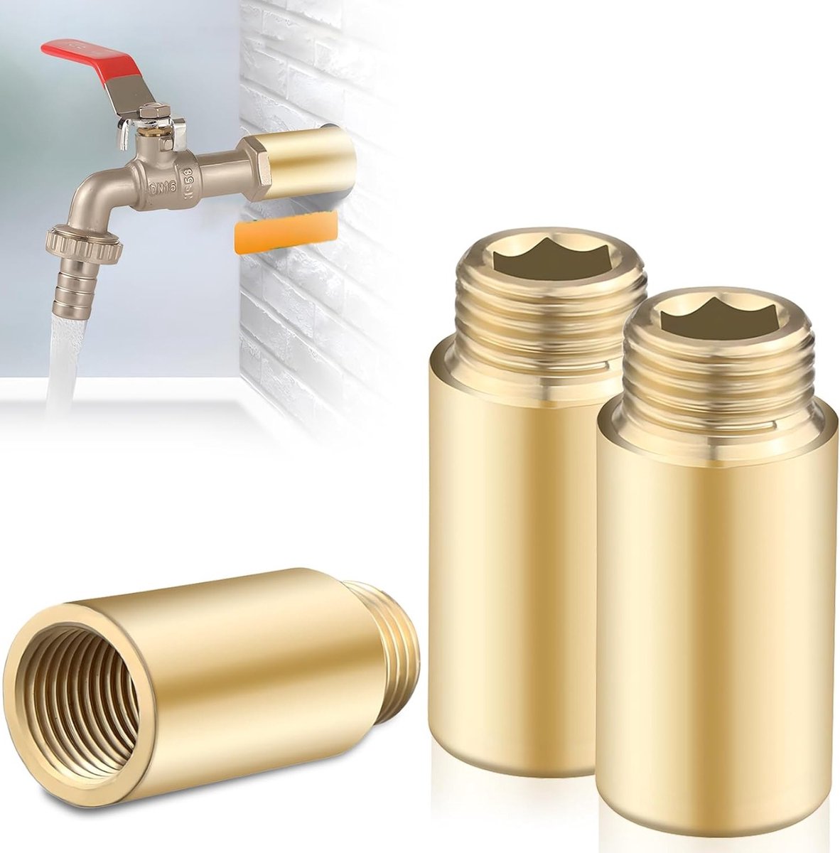 Kraanverlenging 1/2" x 50mm - 2 Stuks Messing Verlenging voor Water en Verwarming Installatie, Geschikt voor Drinkwater en Verwarming
