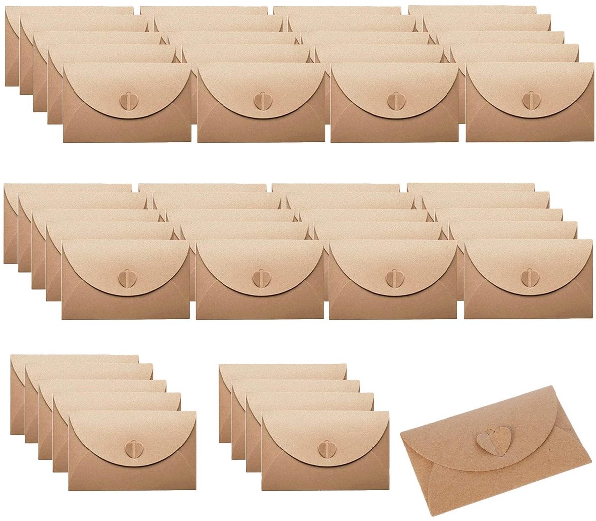 aladdien - Kraftpapier Enveloppen - Vintage Hartenveloppen - Perfect voor Creatieve Projecten - Bruin - Mini-Enveloppen - Geschikt voor Ansichten en..