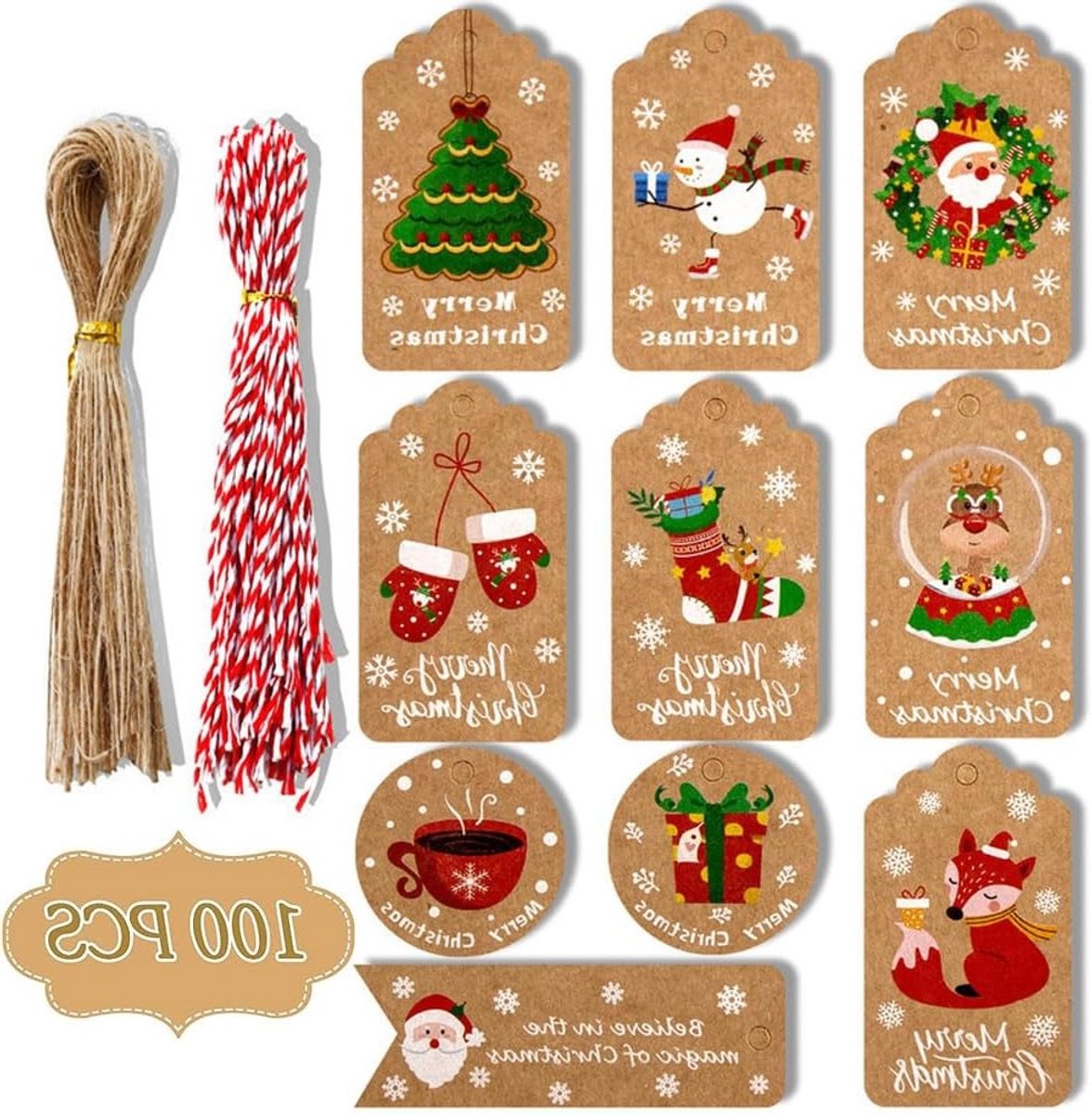 Kerstcadeau Labels van Kraftpapier - 100 Stuks - Perfect voor Verpakking, Decoratie en DIY Projecten
