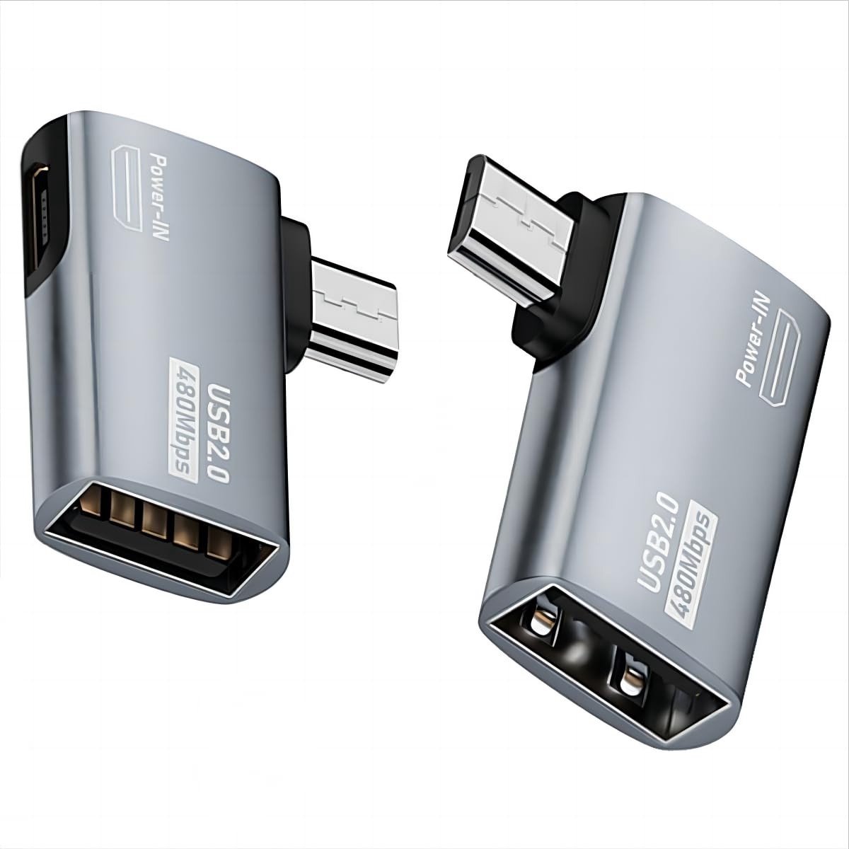 ONF3 - Micro USB OTG Power Adapter - 90 Graden Hoek Connector - Compact en Handig - USB Adapter - Geschikt voor Smartphones - Zwart - 2-Pack