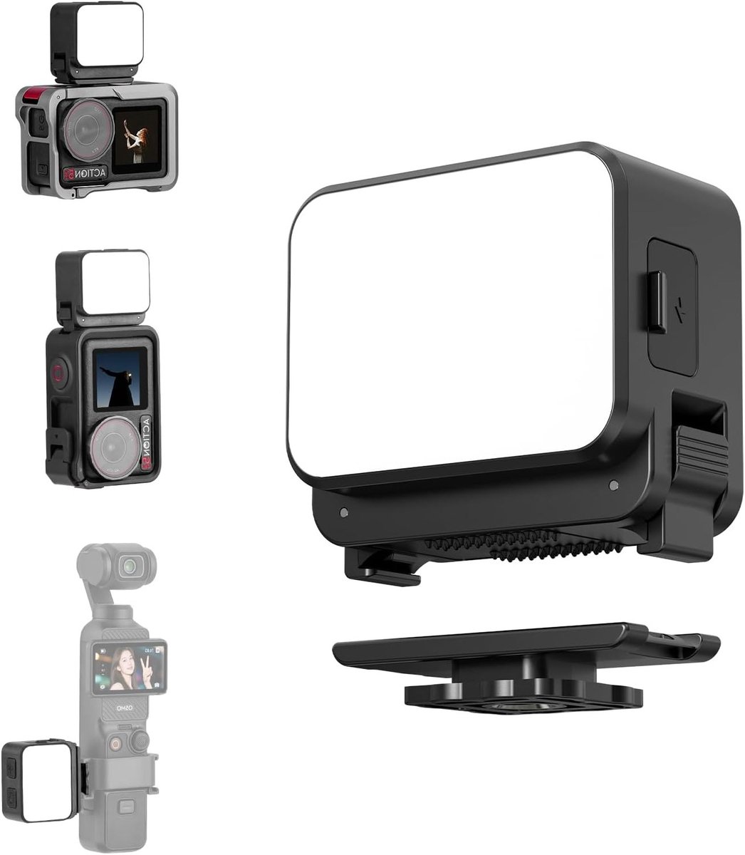 Compacte LED Verlichting voor Actiecamera's, Vlogging Accessoire voor OSMO Pocket 3 en GoPro, Ideaal voor Creatieve Opnamen en Nachtfotografie